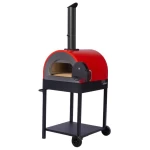 horno a leña rojo con carro