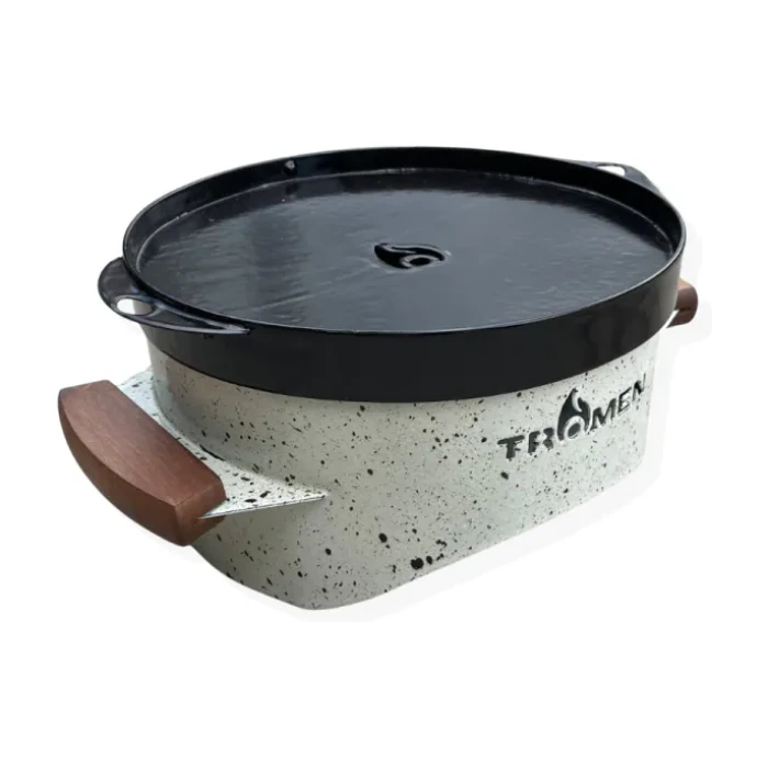 Brasero De Mesa Tromen Asas De Madera Enlozado Circular 29cm