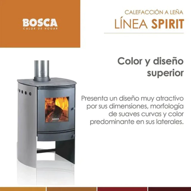 Salamandra a leña Bosca Spirit 380 Ac. Inox.