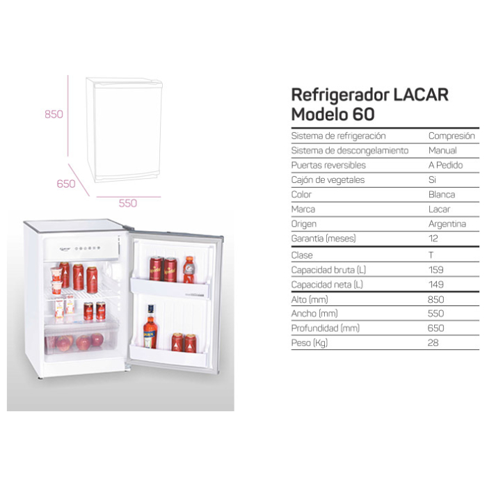 Heladera Cíclica Lacar 60 blanca - 159Lt