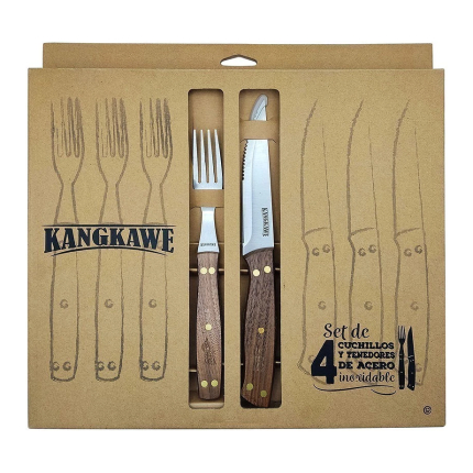 Set de 4 Cuchillos 5" + 4 Tenedores Asado Kangkawe