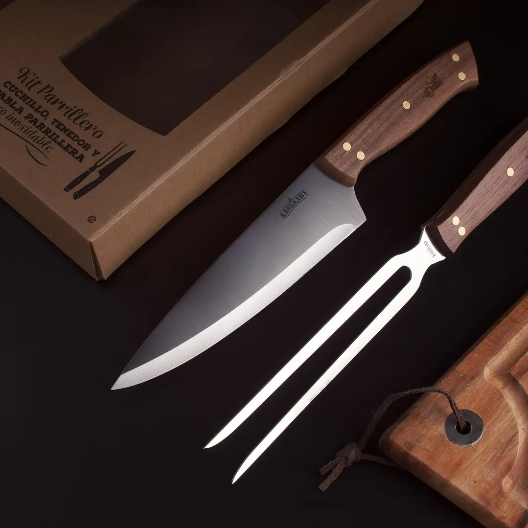 Set Parrillero Tabla + Cuchillo + Tenedor Kangkawe