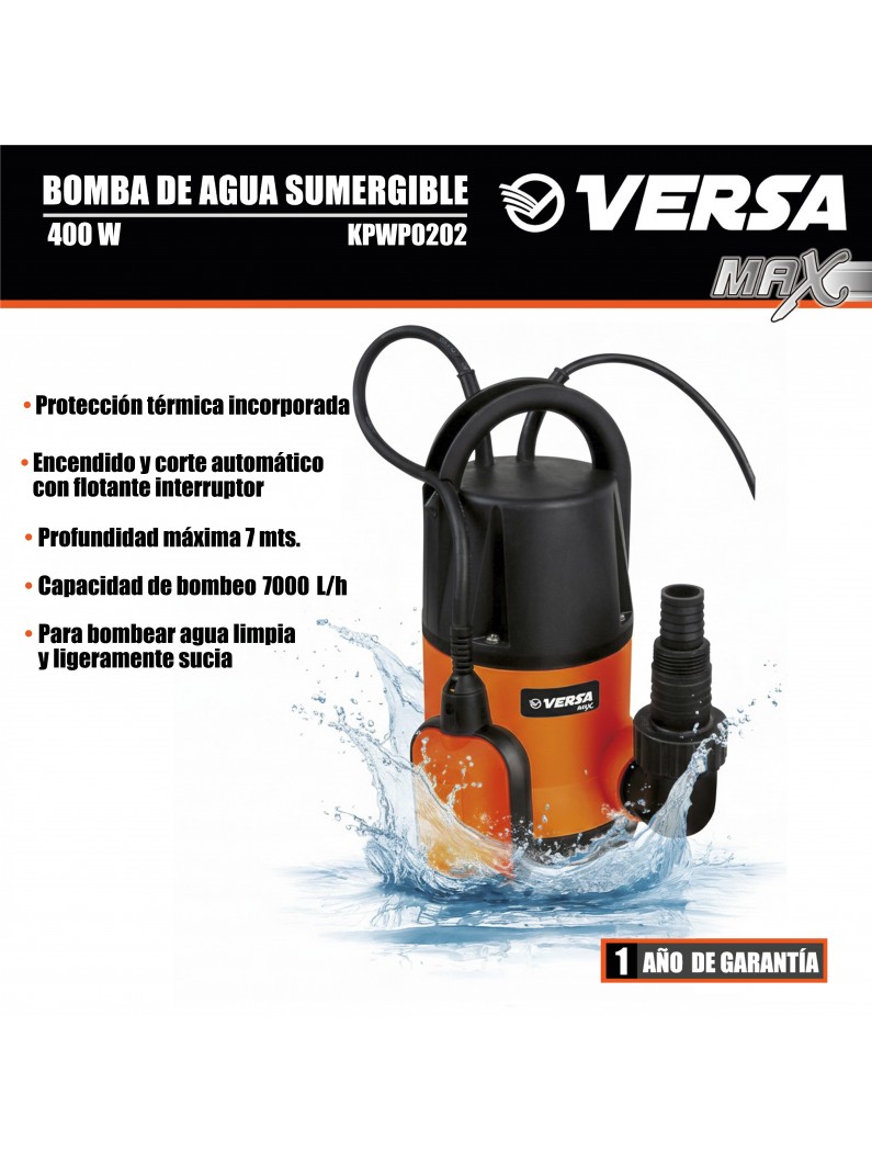 Bomba de Agua Sumergible Versa MAX 400W Alto Caudal 10.500 L/h