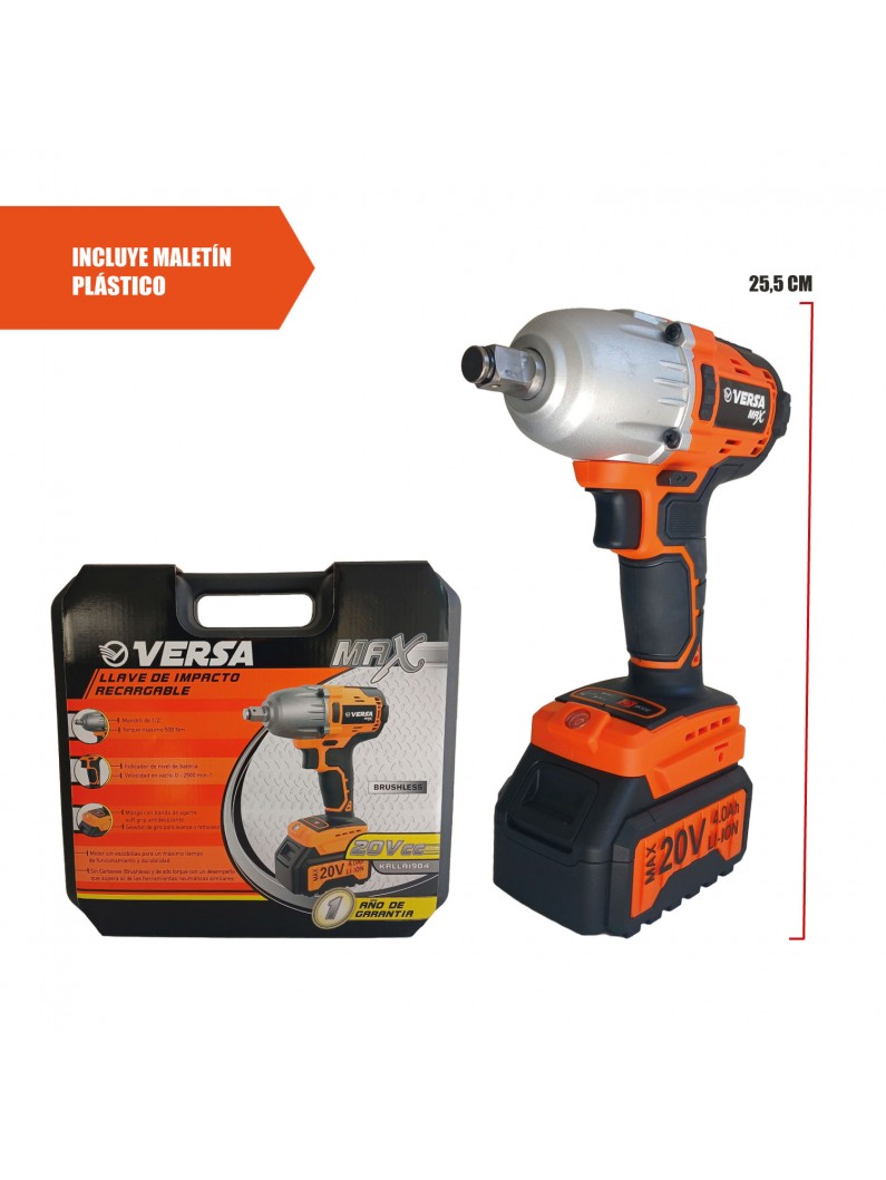 Llave de Impacto Recargable Versa MAX 20V Brushless 500 Nm 1/2"